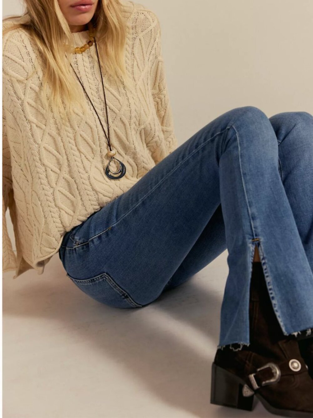 Free People NWT We The Free Level Up Slit Slim Flare Jeans - Picture 2 of 8